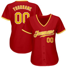 Load image into Gallery viewer, Custom Red Gold-White Authentic Baseball Jersey
