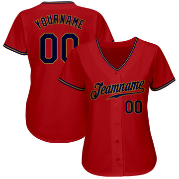 Custom Red Navy-Old Gold Authentic Baseball Jersey