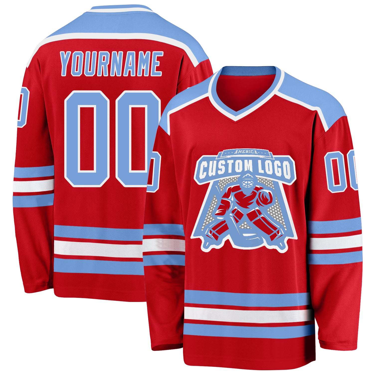 Custom Light Blue White-Red Hockey Jersey Women's Size:S