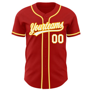 Custom Red White-Gold Authentic Baseball Jersey