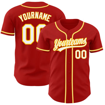 Custom Red White-Gold Authentic Baseball Jersey