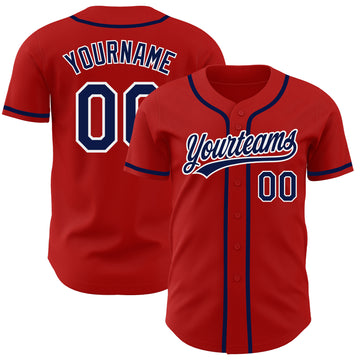 Custom Red Navy-White Authentic Baseball Jersey