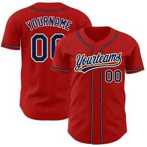 Custom Red Navy-Old Gold Authentic Baseball Jersey