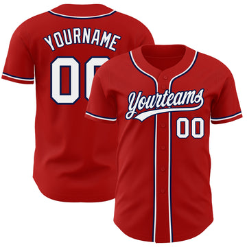 Custom Red White-Navy Authentic Baseball Jersey