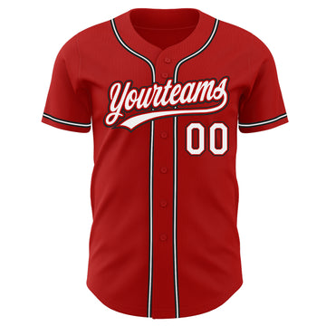 Custom Red White-Black Authentic Baseball Jersey