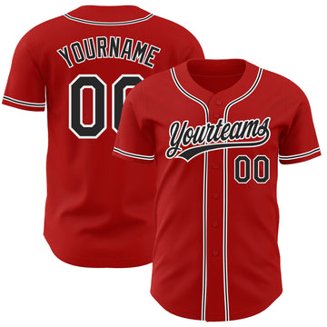 Custom Red Black-White Authentic Baseball Jersey