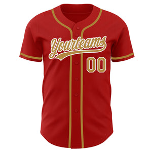 Custom Red Old Gold-White Authentic Baseball Jersey