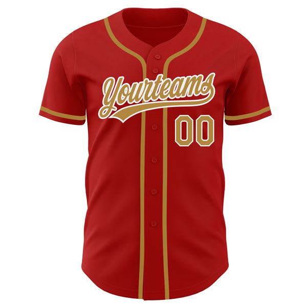 Cheap Custom White Red-Old Gold Authentic Baseball Jersey Free
