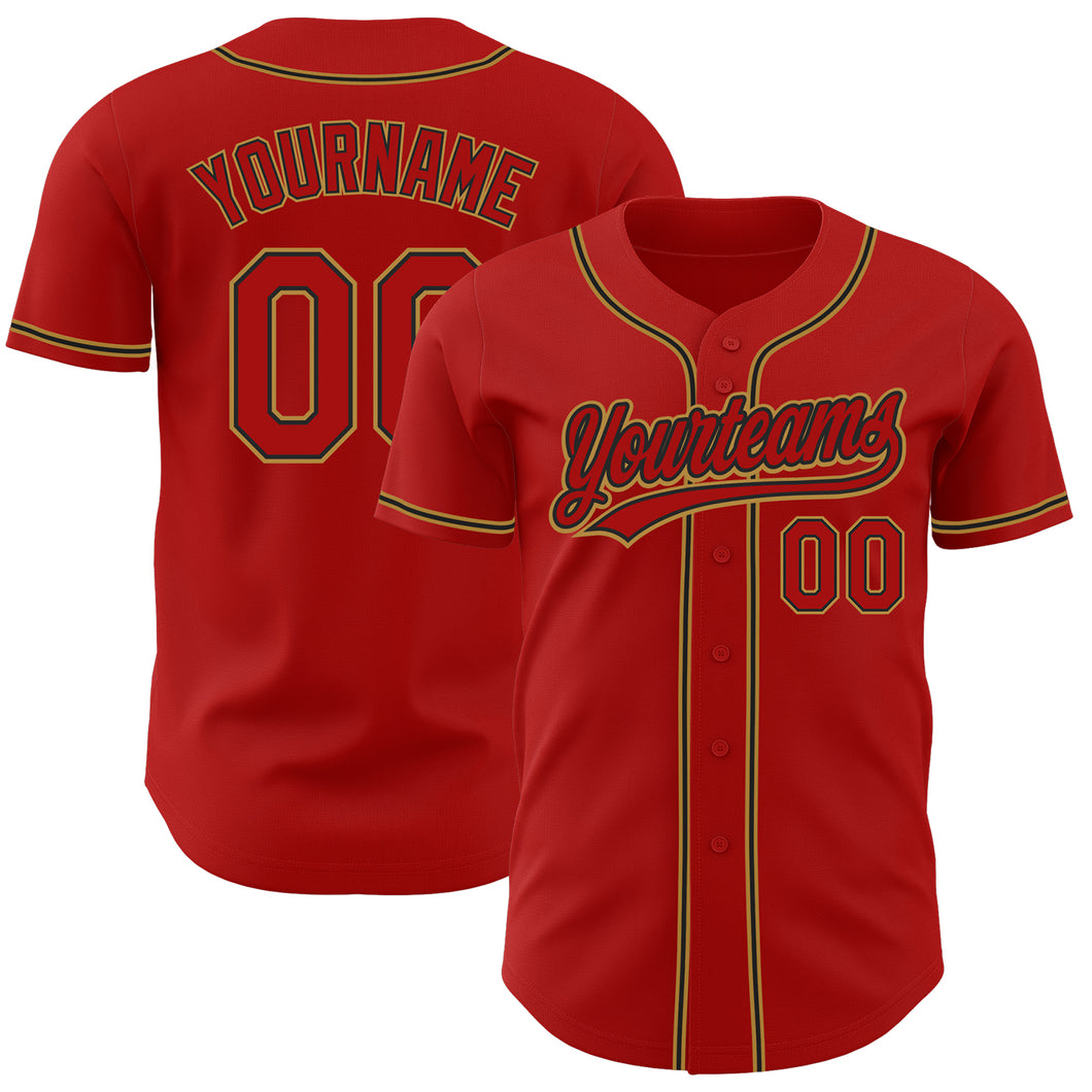 Custom Red Red Black-Old Gold Authentic Baseball Jersey