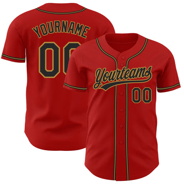 Custom Red Black-Old Gold Authentic Baseball Jersey