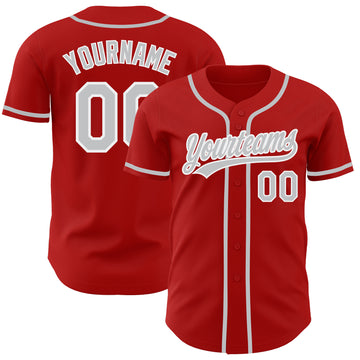 Custom Red Gray-White Authentic Baseball Jersey