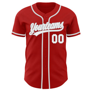 Custom Red White-Gray Authentic Baseball Jersey