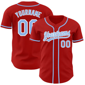 Custom Red Light Blue-White Authentic Baseball Jersey