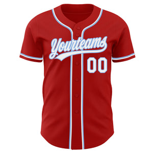 Custom Red White-Light Blue Authentic Baseball Jersey