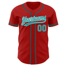 Laden Sie das Bild in den Galerie-Viewer, Custom Red Teal-Black Authentic Baseball Jersey
