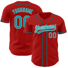 Laden Sie das Bild in den Galerie-Viewer, Custom Red Teal-Black Authentic Baseball Jersey
