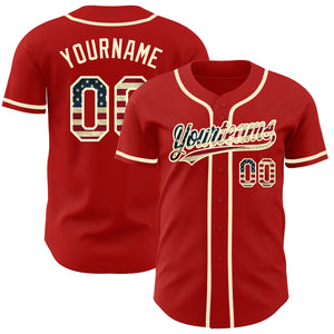 Custom Red Vintage USA Flag-Cream Authentic Baseball Jersey