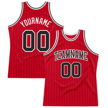 Laden Sie das Bild in den Galerie-Viewer, Custom Red Black Pinstripe Black-White Authentic Basketball Jersey
