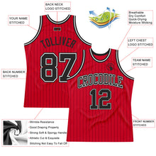 Laden Sie das Bild in den Galerie-Viewer, Custom Red Black Pinstripe Black-White Authentic Basketball Jersey
