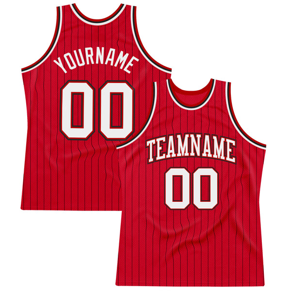 Custom White Red Pinstripe Red-Black Authentic Basketball Jersey S