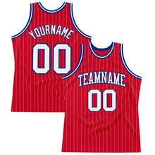 Charger l&#39;image dans la galerie, Custom Red White Pinstripe White-Royal Authentic Basketball Jersey
