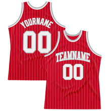 Загрузить изображение в средство просмотра галереи, Custom Red White Pinstripe White-Gray Authentic Basketball Jersey
