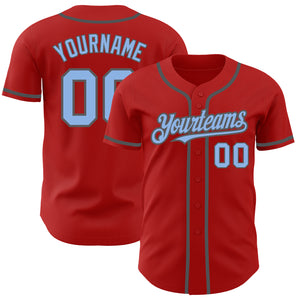 Custom Red Light Blue-Steel Gray Authentic Baseball Jersey