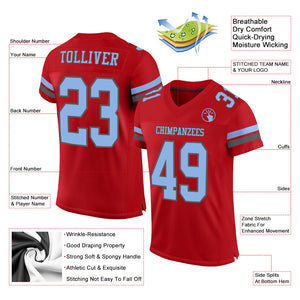 Custom Red Light Blue-Steel Gray Mesh Authentic Football Jersey