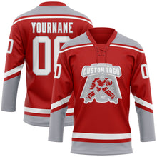 Загрузить изображение в средство просмотра галереи, Custom Red White-Gray Hockey Lace Neck Jersey
