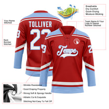 Laden Sie das Bild in den Galerie-Viewer, Custom Red White-Light Blue Hockey Lace Neck Jersey
