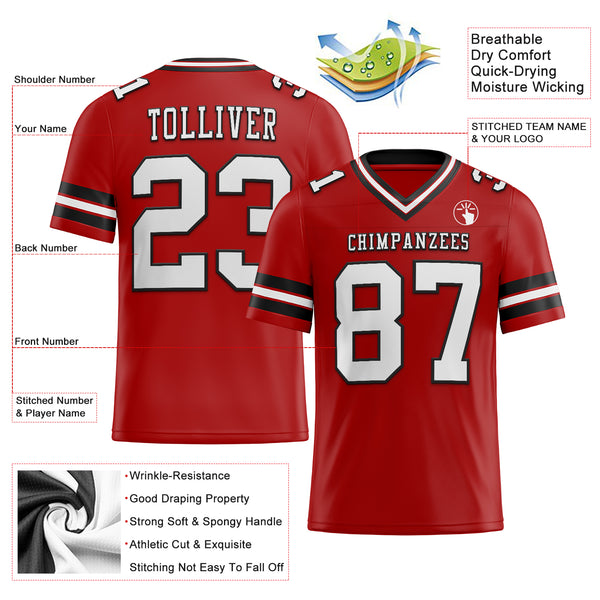 Cheap Custom Red White Black Mesh Authentic Football Jersey Free Shipping CustomJerseysPro