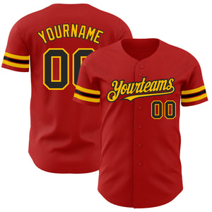 Custom Red Black-Gold Authentic Baseball Jersey