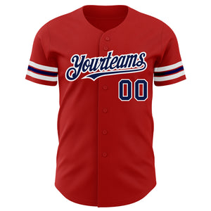 Custom Red Navy-White Authentic Baseball Jersey