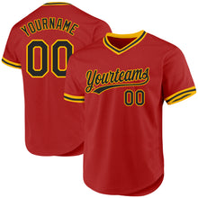 Загрузить изображение в средство просмотра галереи, Custom Red Black-Gold Authentic Throwback Baseball Jersey
