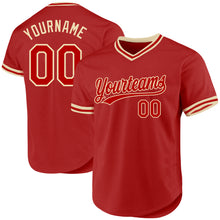 Загрузить изображение в средство просмотра галереи, Custom Red Cream Authentic Throwback Baseball Jersey
