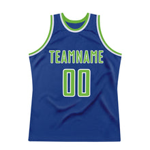 Laden Sie das Bild in den Galerie-Viewer, Custom Royal Neon Green-White Authentic Throwback Basketball Jersey
