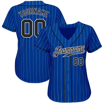 Custom Royal White Pinstripe Black-White Authentic Baseball Jersey