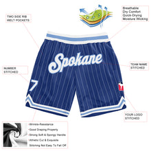 Load image into Gallery viewer, Custom Royal White Pinstripe White-Light Blue Authentic Basketball Shorts
