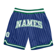 Load image into Gallery viewer, Custom Royal White Pinstripe White-Kelly Green Authentic Basketball Shorts
