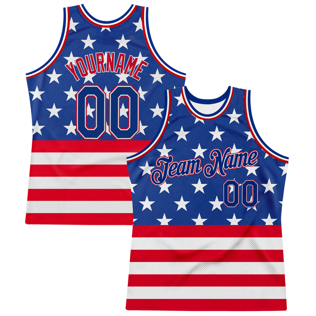FIITG Custom Basketball Jersey Royal Royal-Red 3D Pattern Design American Flag Authentic