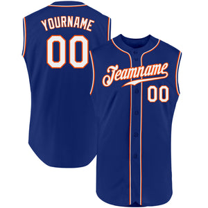 Custom Royal White-Orange Authentic Sleeveless Baseball Jersey