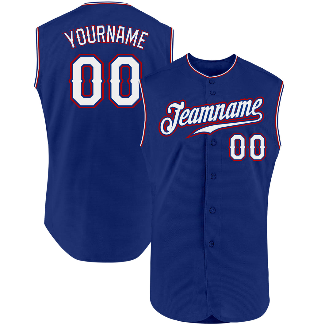 Custom Royal White-Red Authentic Sleeveless Baseball Jersey