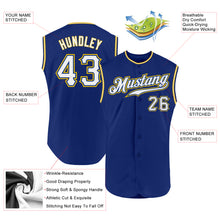 Load image into Gallery viewer, Custom Royal White-Gold Authentic Sleeveless Baseball Jersey
