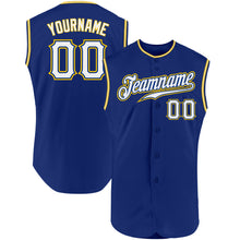 Load image into Gallery viewer, Custom Royal White-Gold Authentic Sleeveless Baseball Jersey
