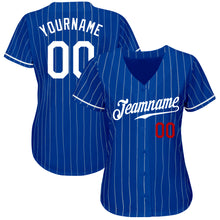 Load image into Gallery viewer, Custom Royal White Pinstripe White-Red Authentic Baseball Jersey
