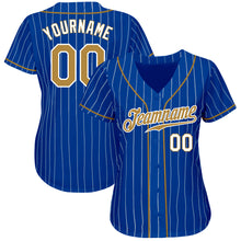 Load image into Gallery viewer, Custom Royal White Pinstripe Old Gold-White Authentic Baseball Jersey
