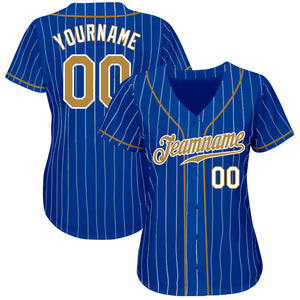 Custom Royal White Pinstripe Old Gold-White Authentic Baseball Jersey