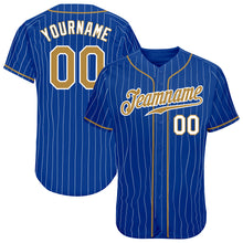 Load image into Gallery viewer, Custom Royal White Pinstripe Old Gold-White Authentic Baseball Jersey
