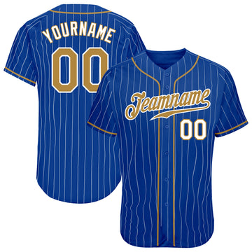 Custom Royal White Pinstripe Old Gold-White Authentic Baseball Jersey