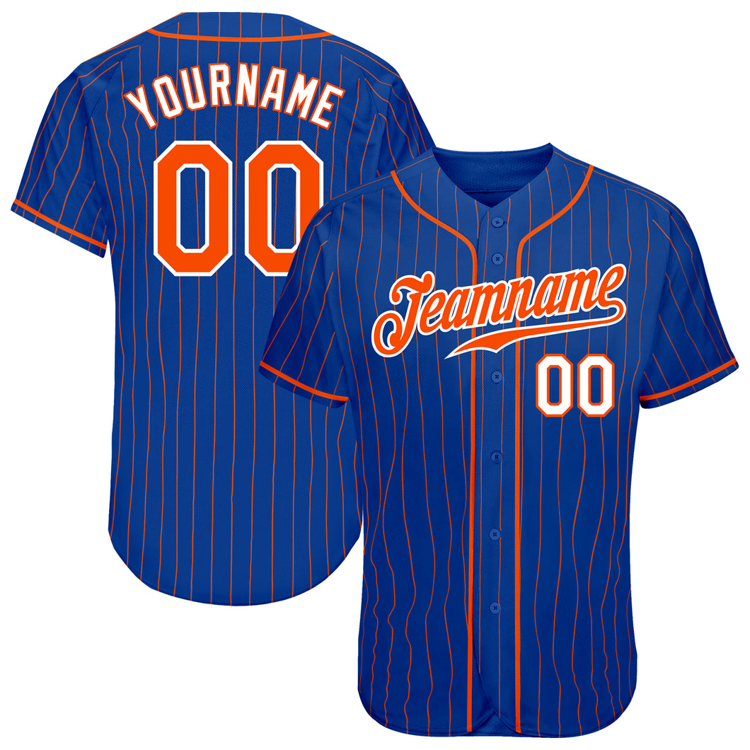 Custom Cream Royal Pinstripe Royal-Orange Authentic Baseball